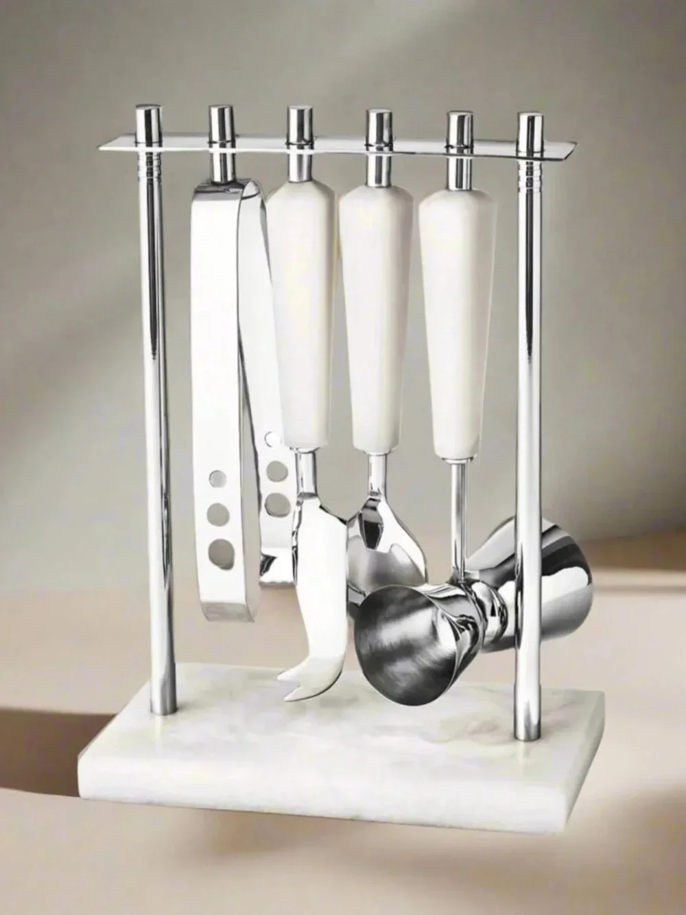 Godinger Azure White Resin & Stainless Steel 5 Piece Bar Tool Set - NIB